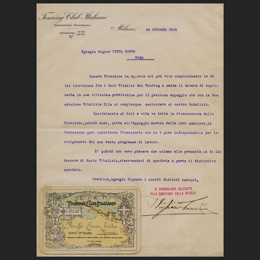 Tessera di socio vitalizio del TCI, Milano, 26 ottobre 1915