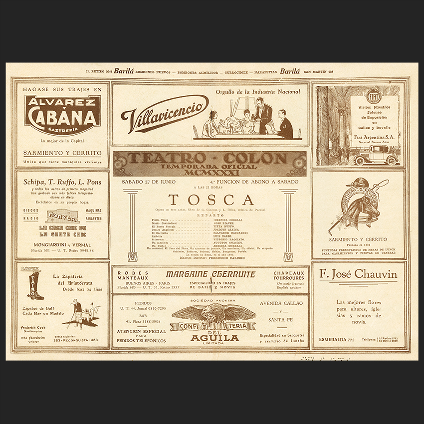 From the theatre programme of the opera TOSCA, Teatro Colón, Buenos Aires 1931