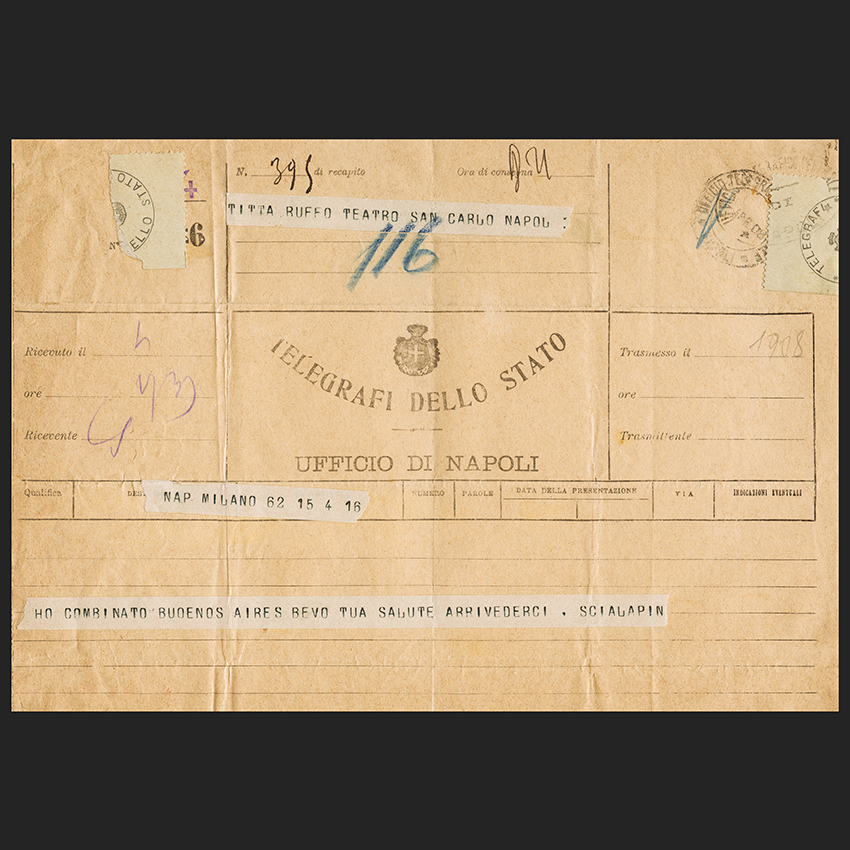 Telegram from the bass Feodor Chaliapin, April 1908