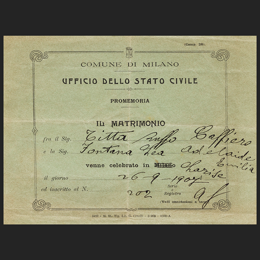 Wedding celebration memo, Milano 1907