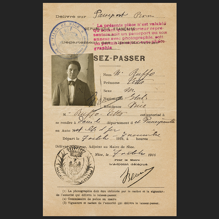 Pass from the City of Nice, Nice, 7 October 1916