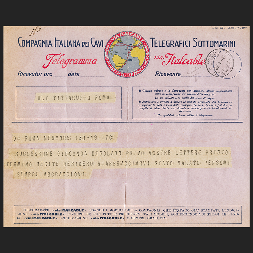 Telegram to the family, New York 1927